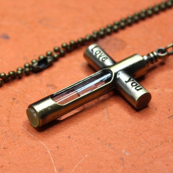 Copper Holy Water Bottle Cross Necklace Made in the Holy Land