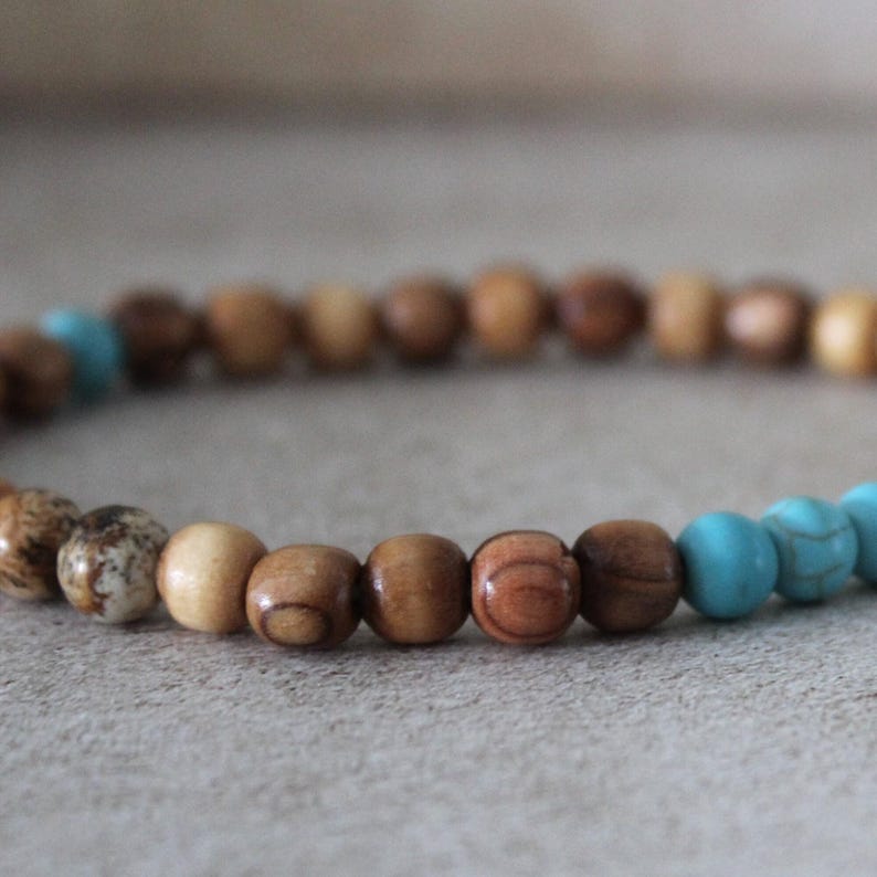 Olive Wood and Jasper and Crystal Bead Stretch Bracelet - Handcrafted Hebrew Jewelry from Israel