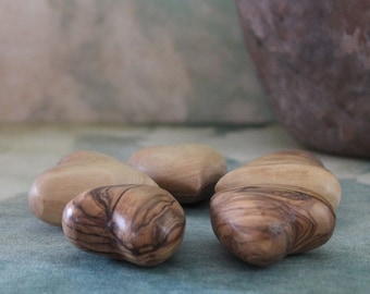 Hand Carved Olive Wood Hearts: Holy Land Gift, Set of 5
