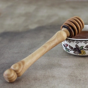 Two Olive Wood Honey Dipper, Handmade Wooden Honey Spoon Made in the Holy Land Jerusalem, Mother&#39;s Day Gift