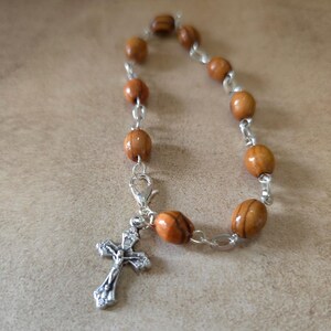 Get Two Olive Wood Handmade Beads Bracelet, Crucifix Cross Pendent Bracelet, Religious bracelet Made in the Holy Land Jerusalem