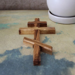 6" Orthodox 3-Bar Wooden Cross, Orthodox Cross Wooden Wall Decor, Handmade From Olive Wood From the Holy Land
