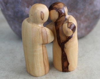Couple Statues, Olive Wood, Passionate Embrace Figurines, Anniversary, Wedding, Valentine's Day, Romantic Affectionate Couple