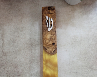 Large Olive Wood Mezuzah Case: Handmade Jerusalem Judaica Epoxy Resin