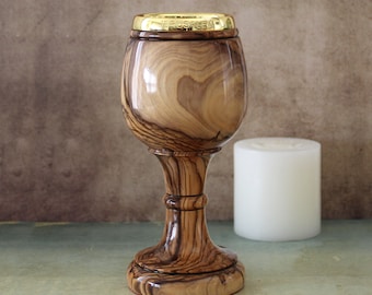 Communion Cup Olive Wood, Christian Chalice, Easter, Carved Olive Wood Chalice In Jerusalem, Holy Land