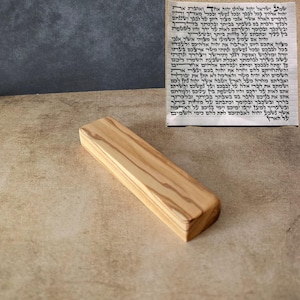 4.7&quot; / 12cm Olive Wood Mezuzah Case & a Scroll - Elegant Jewish Doorpost Blessing - New Home Gift - Traditional Judaica Art
