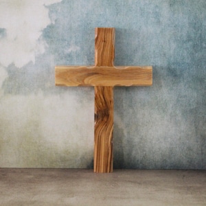 7.5&#39; Olive Wood Cross  (Wavy Edge), Confirmation Cross, Holy Wall Cross, Hand Made Religious Decor From the Holy Land, Christian Gift