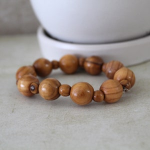 Get Two Handmade Olive Wood Beads Bracelets From the Holy Land, Round Beads, Luck & Safekeeping Spiritual Gift, Healing Bracelet