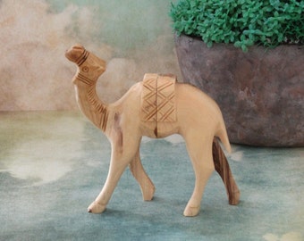 Olive Wood Camel Statue Hand Carved in Holy Land Figurine. Hand Made in Holy Land Jerusalem, 2.5x14 centimeters