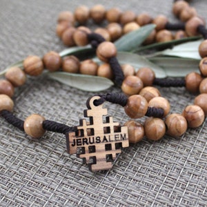 Get Two Necklace Rosary - Catholic Rosary 59 Beads, Olive Wood Rosary With Jerusalem Cross Made in Holy Land, Rosary Beads size 6-7mm
