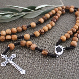 Get Two Handmade Olive Wood Rosaries - Baptism Gift with Wooden Cross - 5 Decade Rosary Necklace for Him - Unique Confirmation Gift