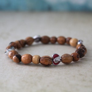 Get Two Olive Wood Handmade Beads Bracelet, Colorful Icons of Mother Mary in Heart Shape, Made in the Holy Land Jerusalem