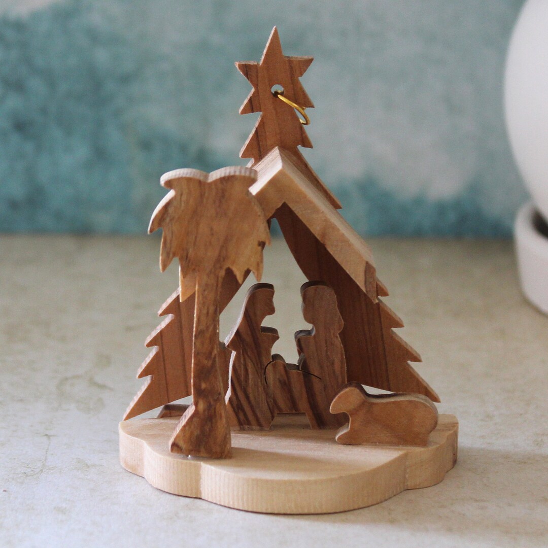 Grotto Nativity Decoration Handmade Olive Wood Set From Etsy