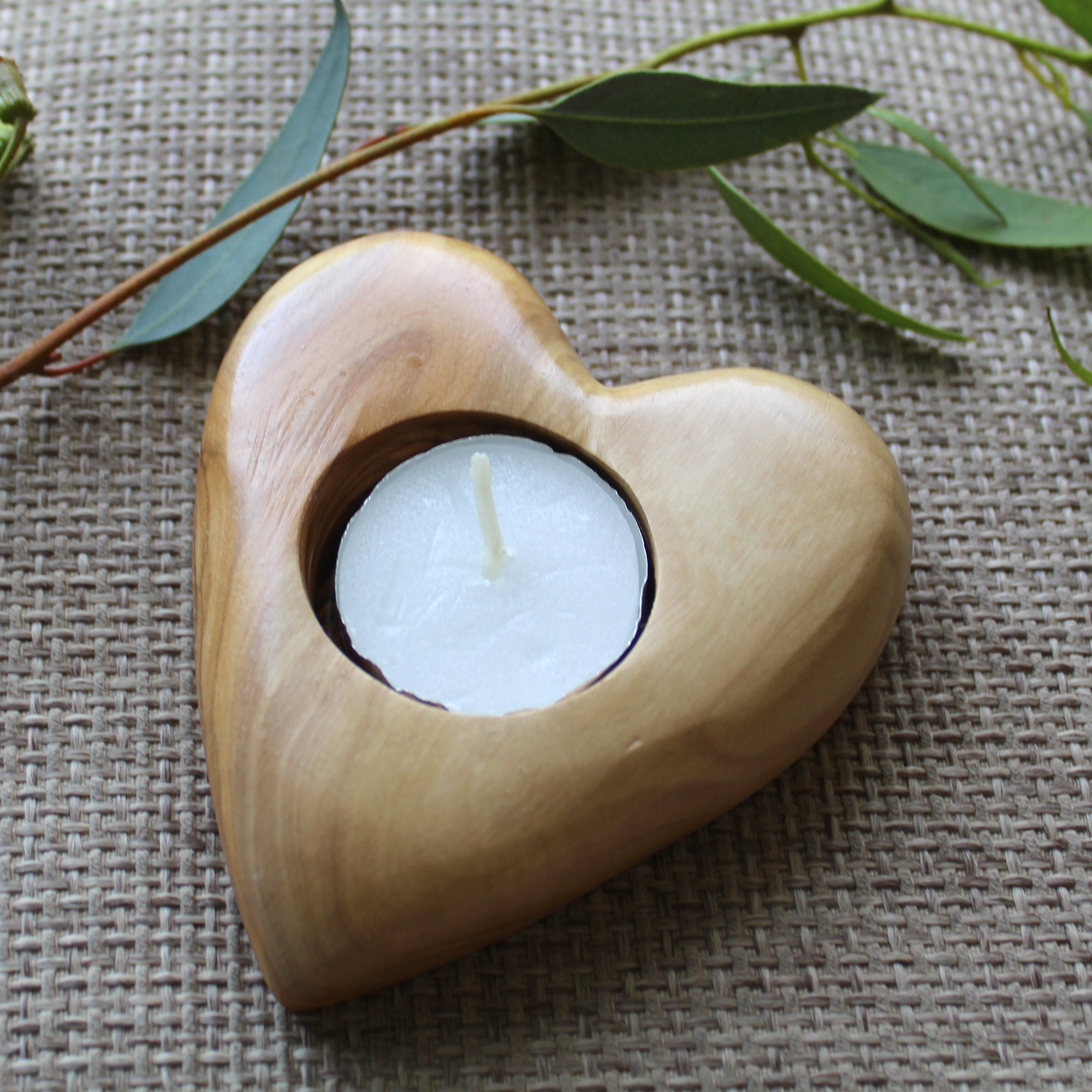 Olive wood Candle Holder shape of Heart – Set of 2 Handmade Heart shaped  Candle holder 4in. - iHolyLandCrafts