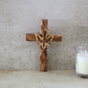 6 &quot;Taubenwandkreuz Made in Jerusalem, Heiliges Land, Kruzifix Jesus Christus, Kreuzwanddekor, Taubenwandkreuz aus Olivenholz.