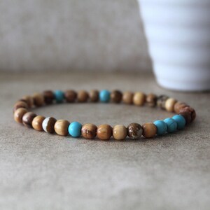 Olive Wood and Jasper and Crystal Bead Stretch Bracelet - Handcrafted Hebrew Jewelry from Israel