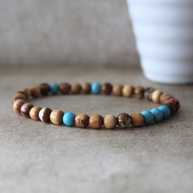 Olive Wood and Jasper and Crystal Bead Stretch Bracelet - Handcrafted Hebrew Jewelry from Israel