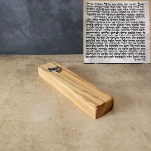 4.7&quot; / 12cm Olive Wood Mezuzah with Silver Hebrew Shin & Scroll - Authentic Jewish Door Blessing - Perfect New House Gift - Natural Wood