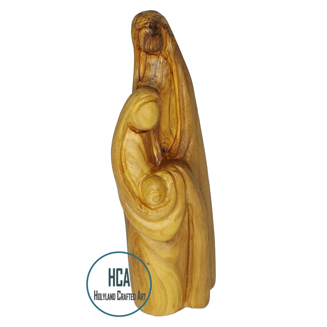 Olive Wood Holy Family Sculpture Handcarved Religious Etsy
