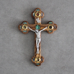 8.5&quot; Stylish Olive Wood Cross Perfect for Wall Hangings With Mother of Pearls Decoration, Religious Gift From Jerusalem the Holy Land