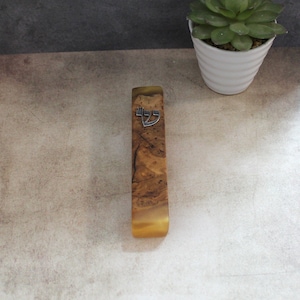 12cm / 4.7&quot; Small Olive Wood & Epoxy Mezuzah Case from Israel, Gift for Jewish Housewarming, Religious Gift for a Jewish Home