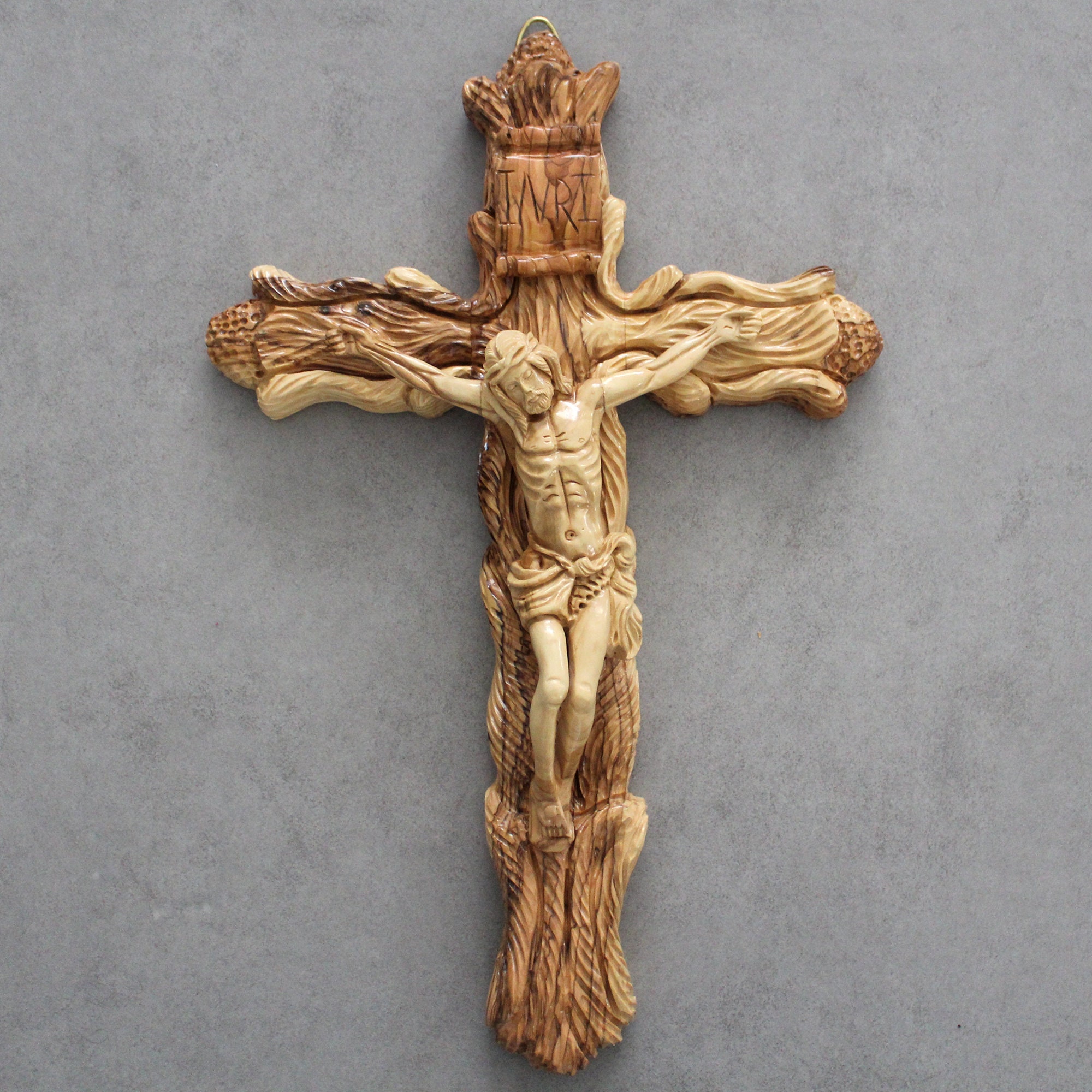 Divine Woodwork 19'' Handmade Hanging Cross for Christian Gifts Holy Land Blessings Ideal