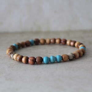 Olive Wood and Jasper and Crystal Bead Stretch Bracelet - Handcrafted Hebrew Jewelry from Israel