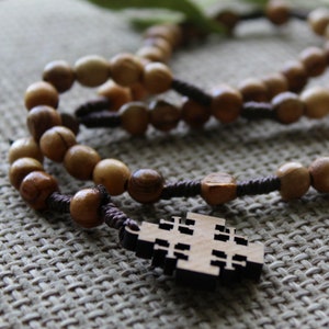 Get Two Beads size 9-10mm Necklace Rosary - Catholic Rosary 59 Beads, Olive Wood Rosary With Jerusalem Cross Made in Holy Land