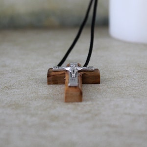 Two Handmade Natural Olive Wood Cross Metal Crucifix, Wooden Cross Jerusalem Holy Land, Catholic Christian Religious Gift, Crucifix Necklace