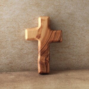 Handheld Olive Wood Praying Cross: Christian Gift from Holy Land (3.5&quot;)