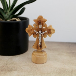3.5&quot; Standing Handmade Table Cross, Holy Land Olive Wood Table Top  Crucifix, Catholic Wooden Crucifix, Religious Home Decor