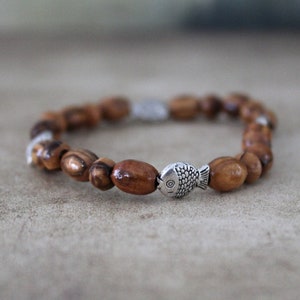 Get Two Handmade Olive Wood Beads Bracelet, Made in the Holy Land Jerusalem, Wooden Bracelet for Woman/Men, Religious Confirmation gift