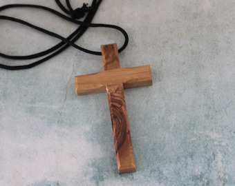 Collar con cruz de madera de olivo: Jerusalén, Tierra Santa, regalo religioso artesanal