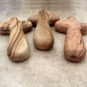 3 Olive Wood Comfort Cross (10.5 cm / 4.1 Inches), Hand Carved Olive Wood Holding Crosses, Handmade Comfort Crosses, Olive Wood Palm Crosses