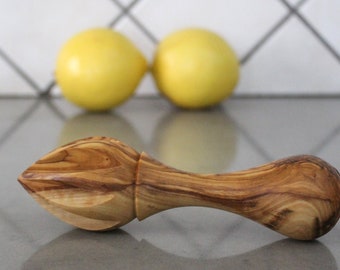 Olive wood Lemon Juicer, Hand Made Wooden Lemon Citrus Lime Juicer, Lemon squeezer Made in the Holyland Jerusalem