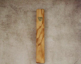Handmade Olive Wood Mezuzah Case Bronze Shin: Jerusalem Judaica Gift