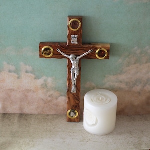 9.5&quot; Handmade Wooden Wall Cross Jesus Catholic Crucifix, Olive Wood Crucifix Cross, Catholic Cross Gift for Wedding from Holy Land Jerusalem