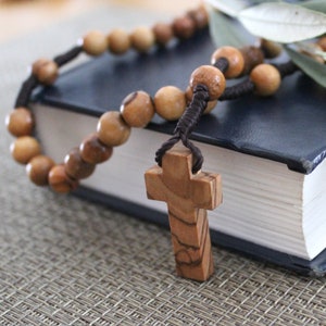 Two Short (length 26cm), 6-7mm Olive Wood Beads Necklace Rosary - Catholic Rosary 59 Beads Authentic Olive Wood Rosary Made in the Holy Land