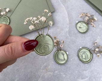 Peel and stick green wax seals with dried gypsophila