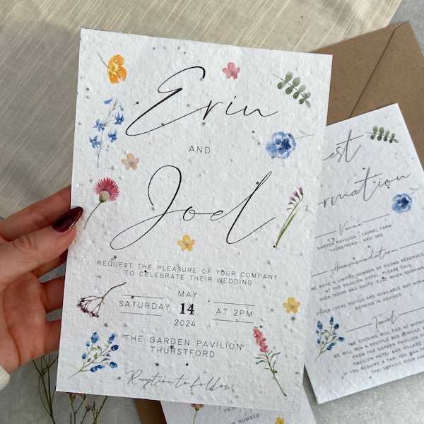 Plantable wild flower seed wedding invitation floral style