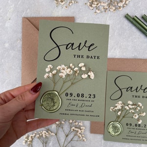 UNPERSONALISED SAMPLE Sage green gypsophila baby's breath wedding save the date