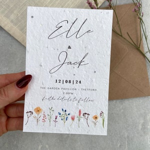 Plantable wild flower seed save the date floral border