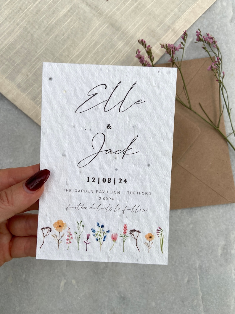 Plantable wild flower seed save the date floral border image 1