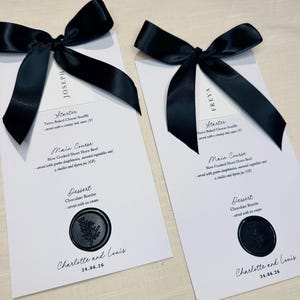 Black bow dinner menu