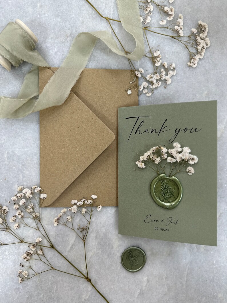 Sage Green Gypsophila Thank You Card Etsy Hong Kong