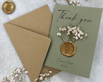 Sage green and gold Gypsophila Thank you card