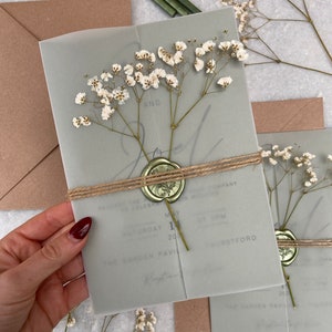 Sage Green Gypsophila Floral Invitation