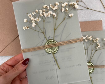 Sage Green Gypsophila Floral Invitation