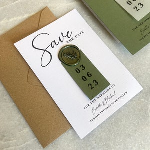 UNPERSONALISED SAMPLE Luxury modern wedding save the date in forrest green