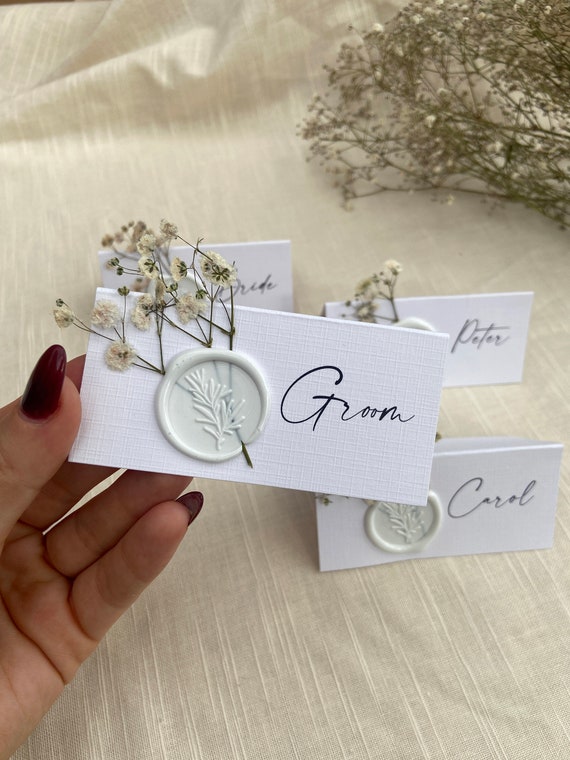 Gypsophila Wedding Name Place Cards With White Wax Seal Etsy UK